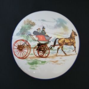 Vintage Imperial Porcelain  Trinket / Jewelry Box w/ Horse & Carriage